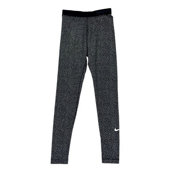 Nike Pro Dri-Fit Hyperwarm Leggings Black White Compression Workout Gym Pull On - Picture 2 of 16